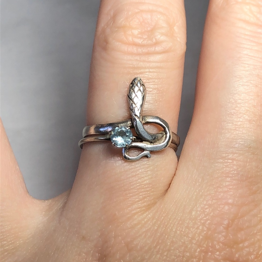 Silver Ring Bundle Aquamarine And Snake Rings - image 3